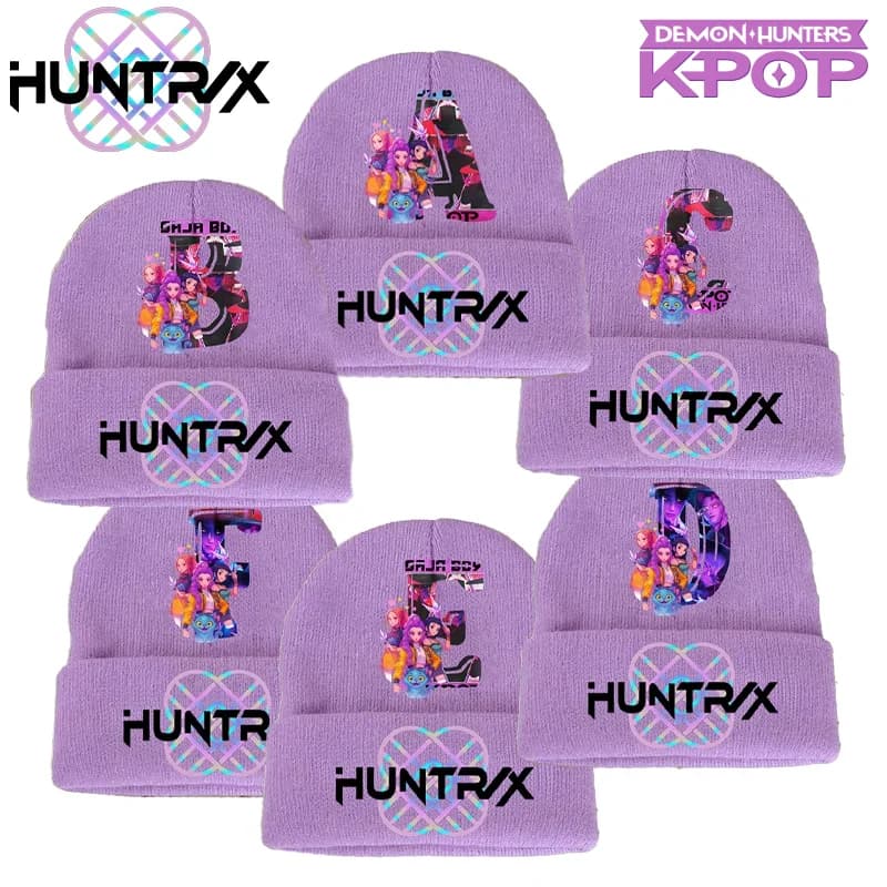 K-Pop Style Devil Hunter Cappello lavorato a maglia Berretto invernale in lana di cotone caldo per ragazze Alfabeto dei cartoni animati Regalo di compleanno in stile anime per bambini