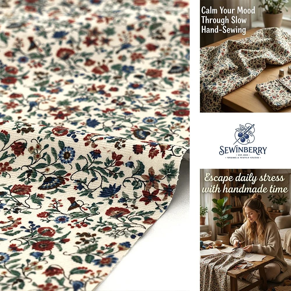 Pastoral Floral Corduroy Printed Fabric Stress-Relief DIY Sewing Material For Handmade Dress Blouse Bag And Patchwork Art Crafts