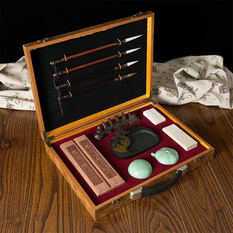 Pen, ink, paper and inkstone for beginners, calligraphy set, wolf hair and sheep hair, brush gift box.