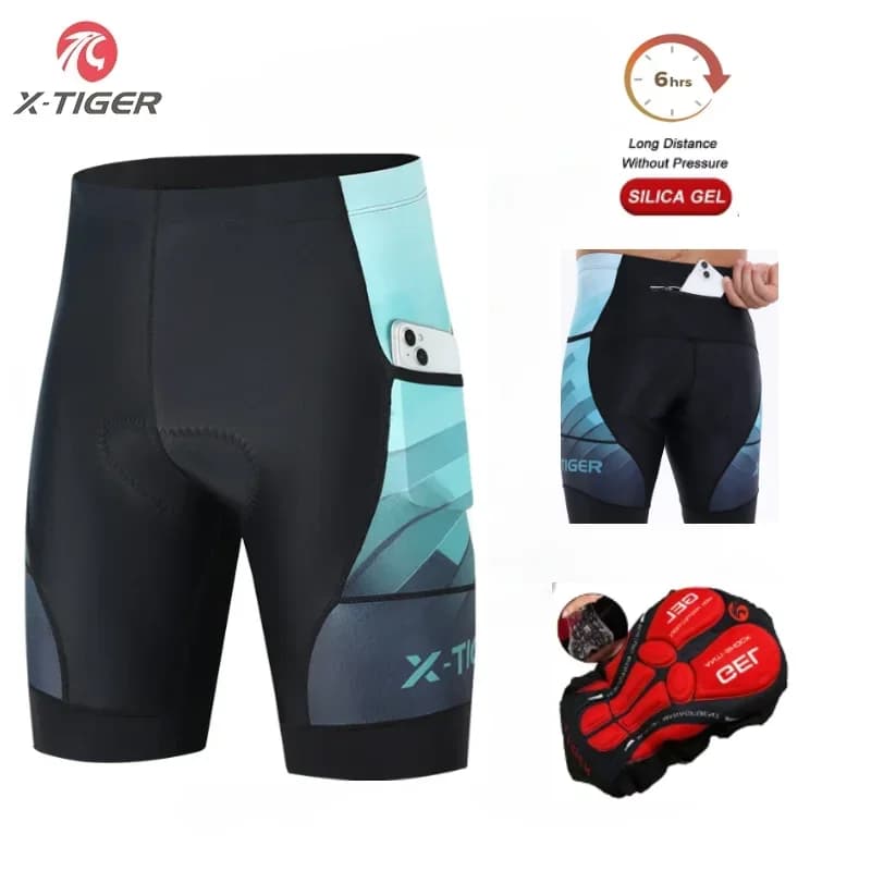 Cycling shorts X-TIGER Road bike shorts MTB with back pockets 5D gel cushions shockproof men's cycling shorts