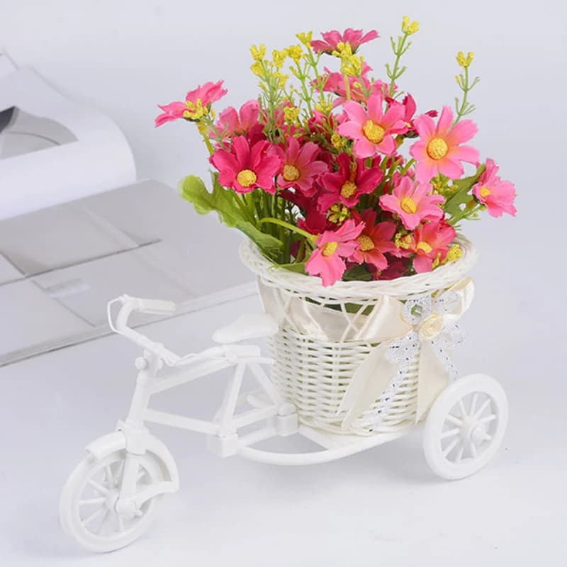 'Small Tricycle Bicycle Flower Basket Vase Storage Home Table Desk Decor Wedding Decoration Plastic Tricycle Design Flower Pot.