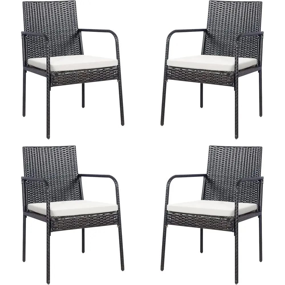 All-Weather PE Rattan Outdoor Dining Set: 4 Cushioned Patio Chairs for Backyard, Poolside, and Garden Lawn