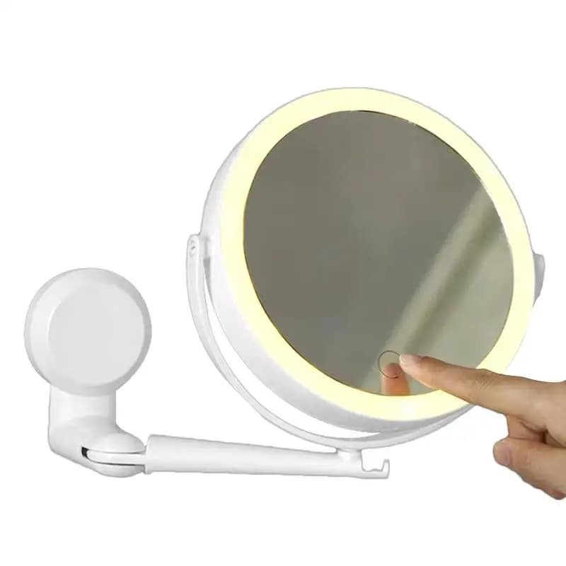 Lighted Mirror With Magnification 3 Colors Dimmable Double-Side Vanity Mirror Wall Mounted LED Bathroom Mirror 1200mAh
