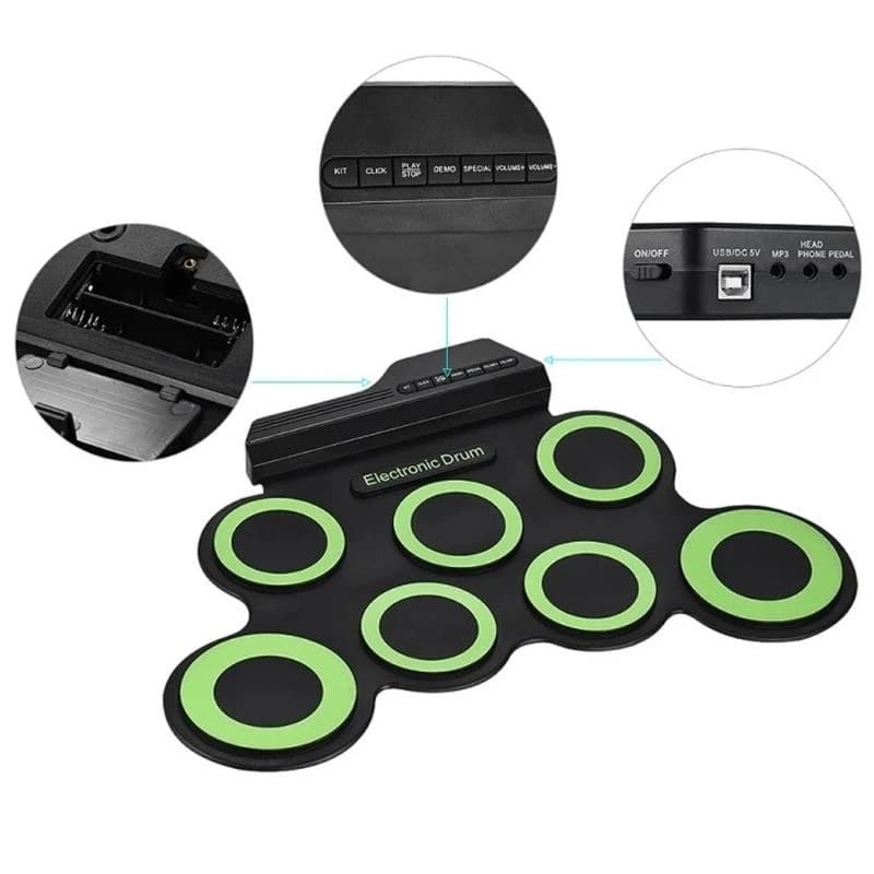 batteria elettronica Set batteria elettrica arrotolabile con 7 pad per batteria con per cuffie