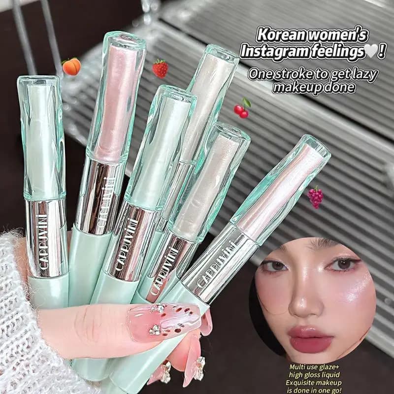 Cappuvini Lucidalabbra Doppia Punta Glitter Illuminante Trucco Multiuso Glaze Labbra Opaco Rossetto Impermeabile Cosmetici