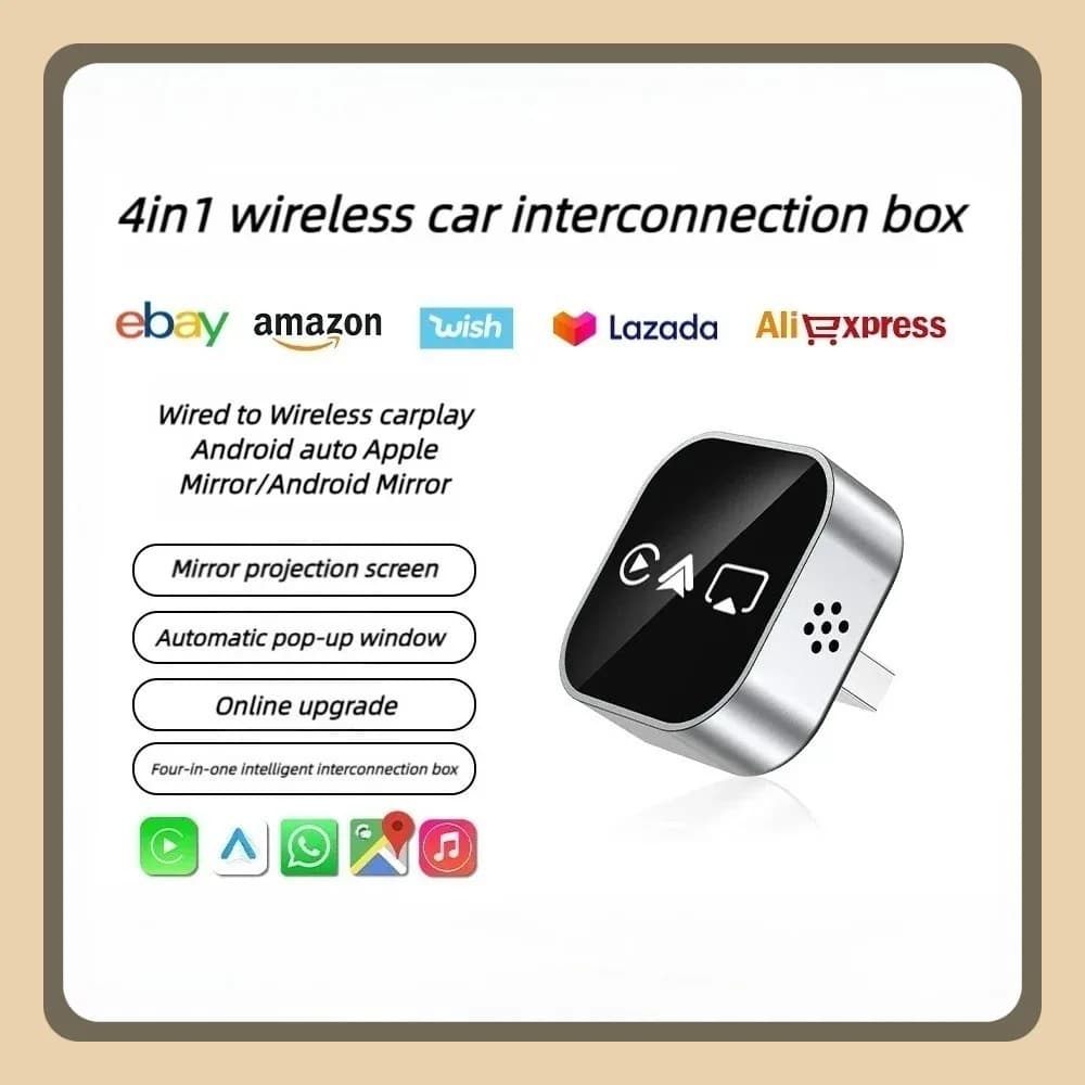 2026 Upgrate 4 in1 Wireless CarPlay Adapter for Apple Mirror Link Connect WiFi Bluetooth USB Plug Play MiNi CarPlay