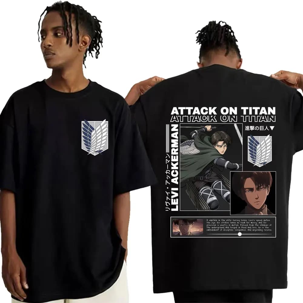 T-shirt Grafica da Uomo Vintage Attack on Titan Levi Ackerman Anime Giapponese 2026 Nuova Collezione Estiva