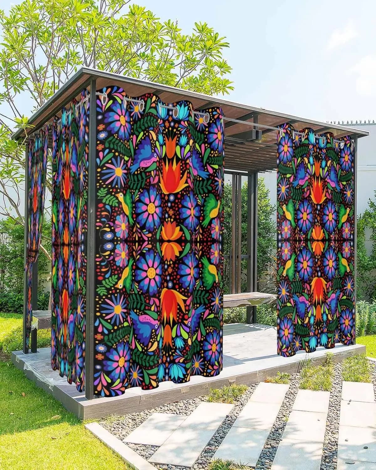 Tende da Esterno Impermeabili 54x108 Pollici, Stile Messicano con Motivo Floreale e Uccelli per Patio, Giardino, Balcone, Soggiorno