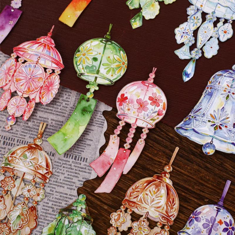 10 pcs/pack Cute Wind Bell Decor Sticker Pack, Romantic Wind Chime Layering Materials for Journal Craft