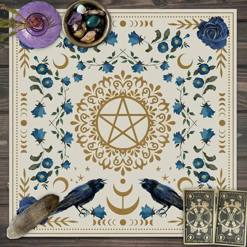 VIKAMA Moon Phase Flower Tarot Card Board Game Decorative Pad, Bohemian Tablecloth, Tarot Card Tablecloth, Home Decoration