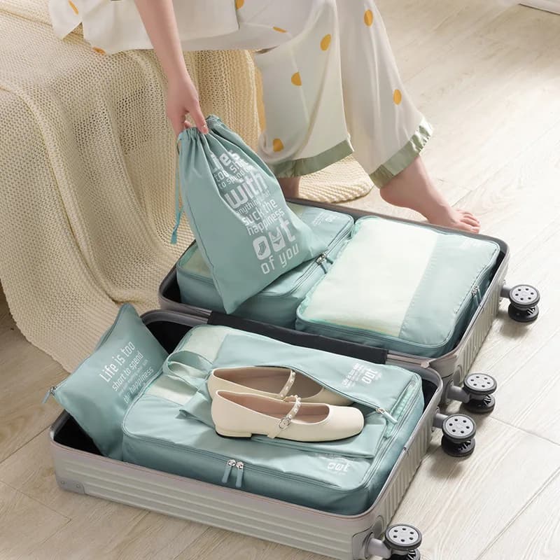 Set di 6 Borse per Organizzazione Viaggio, Cubi per Imballaggio Lavabili, Organizer per Vestiti, Buste per Valigie e Bagagli