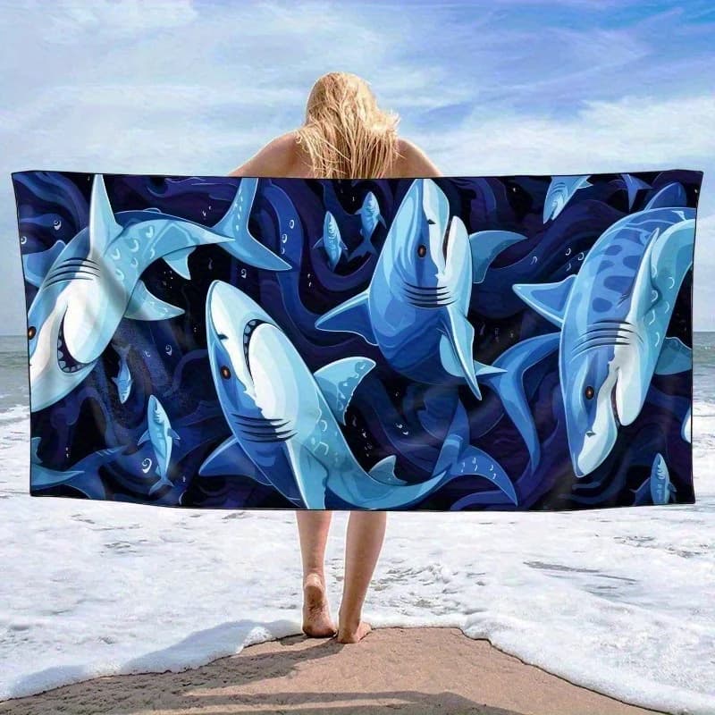 Telo Mare Estetico con Motivo Squalo, Asciugamano Divertente con Stampa Animale per Bagno, Palestra, Sport, Decorativo, in Microfibra, da Viaggio