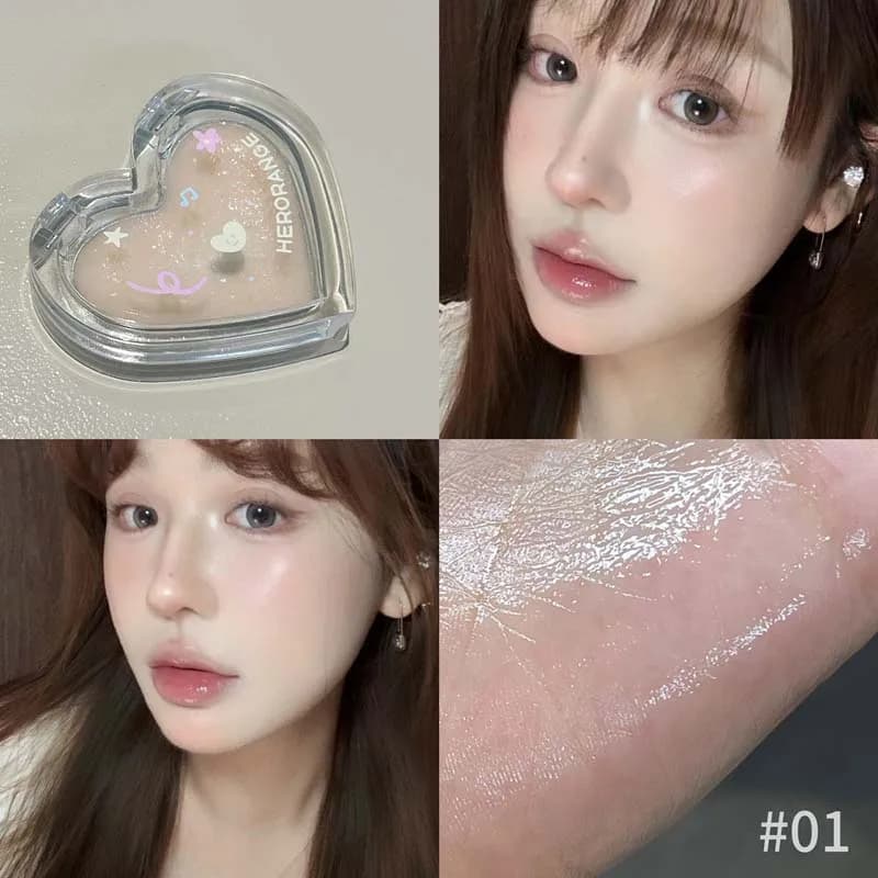Herorange Heart Shape Watery Blush Cream, Natural Brightening Multi-Use Stick, Face Highlighter for Flawless Daily Makeup