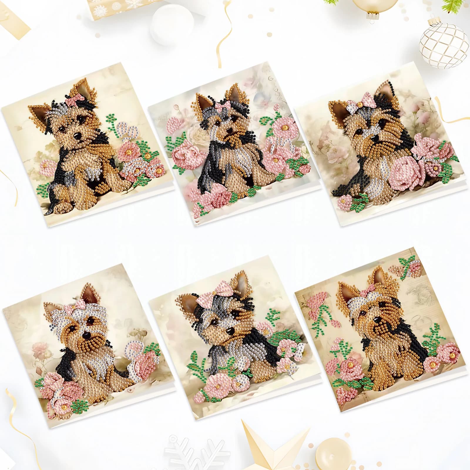 Kit di biglietti d'auguri per pittura con diamanti da 6 pezzi, artigianato d'arte con diamanti per cuccioli carini con buste Carte d'arte con diamanti per regalo di celebrazione