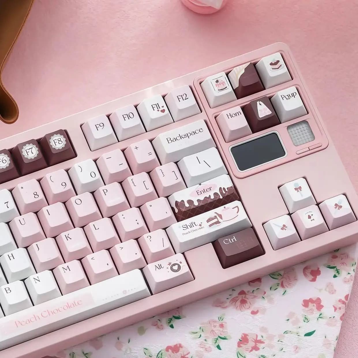 Set di copritasti a tema cioccolato rosa Set di copritasti per sublimazione PBT Copritasti personalizzati FOA Cherry Profile per tastiera meccanica