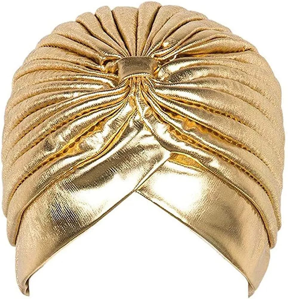 Turbante metallic Wrap Beanie Hat Berretto chemo Muslim