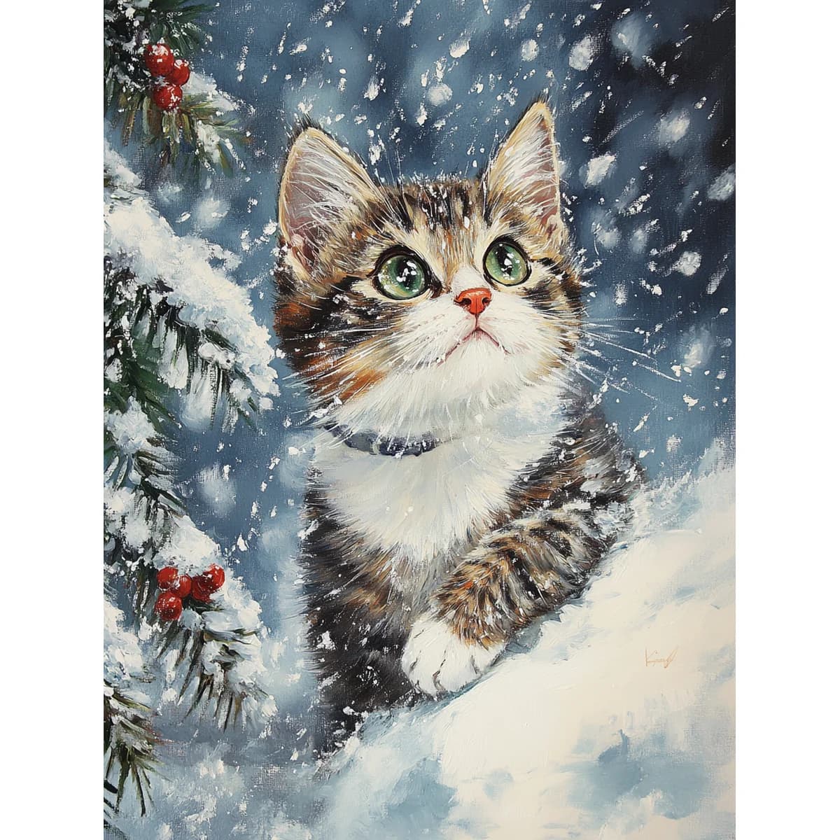1PC 30X40CM/11.8X15.7in, 11CT/14CT stampa punto croce kit FAI DA TE regalo di Capodanno set di ricamo rilassato per principianti, Gatto nella neve