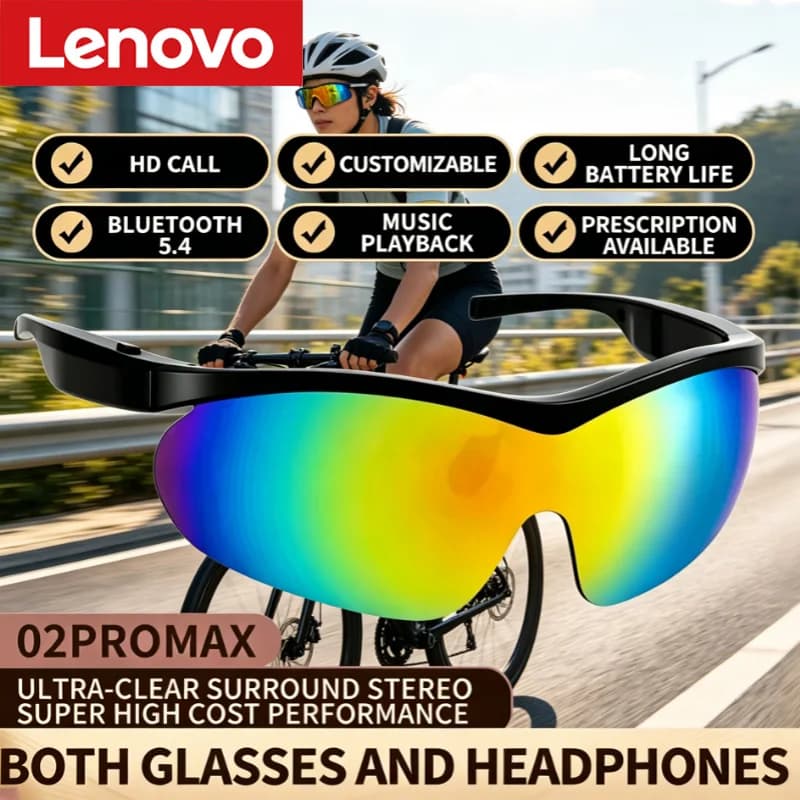 Lenovo Smart Bluetooth Glasses 02pro Max Bluetooth V5.4 Smart Glasses for Making and Receiving Calls All-in-One Outdoor Sports