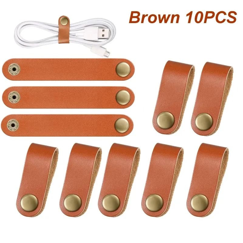 Leather Cable Straps Cable Tie Wraps Cord Management Holder Keeper Cord Organizer for USB Cables Headphone Wires