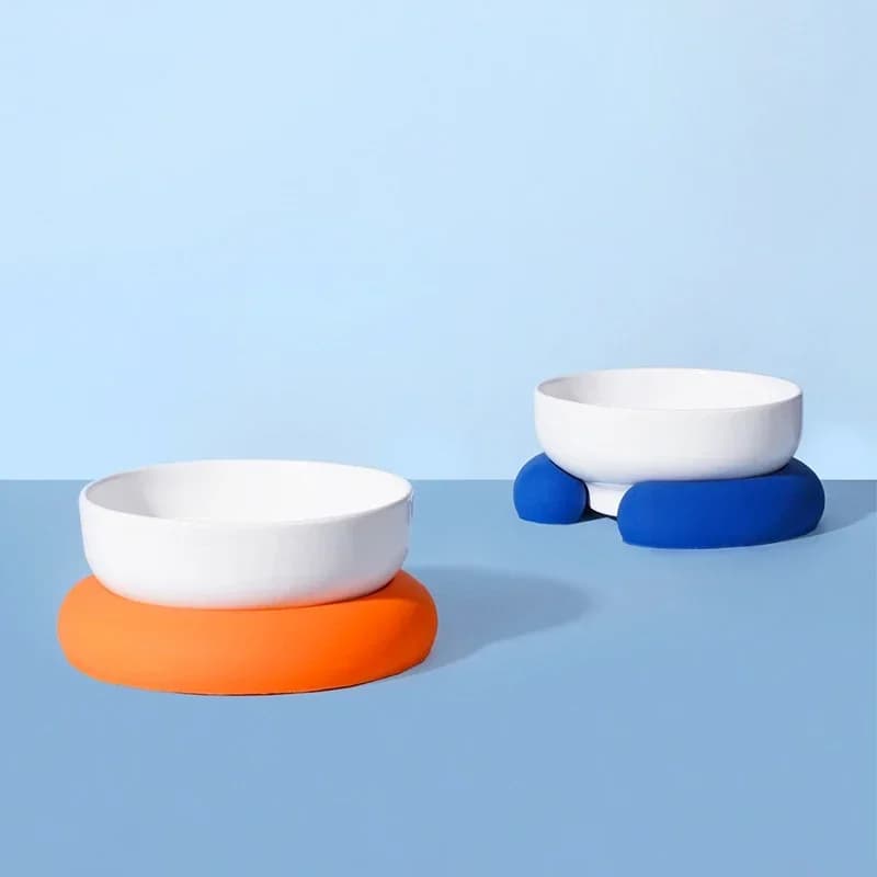 Cat Ceramic Bowl with Silica Gel Mat Pet Non-slip Food Water Feeding Bowls Small Dogs Drink Eat Supplies Puppy Cats Feeders