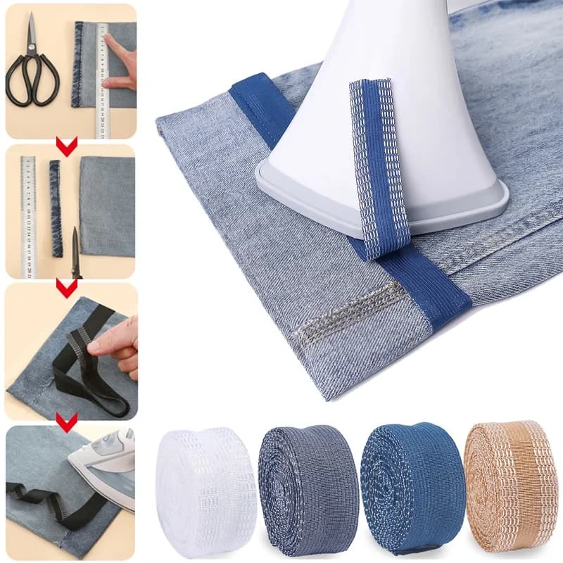 Nastro Adesivo Termoadesivo per Riparazione e Allungamento Bordi di Pantaloni, per Jeans e Abbigliamento, Tessuto per Cucito Fai da Te