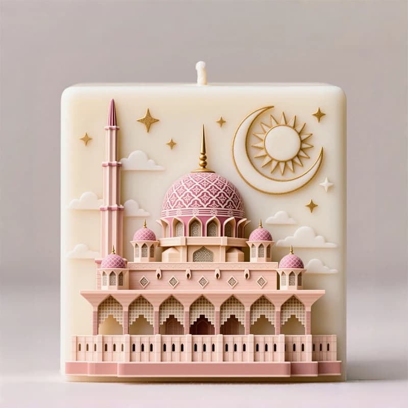 Stampo in Silicone per Candele Profumate a Tema Cielo Stellato della Moschea, Decorazione Casa, Regalo Artigianale, Stampo in Silicone Fai-da-Te, Design con Rilievo Architettonico Sole Luna Stella, Stampo in Silicone per Resina Liquida