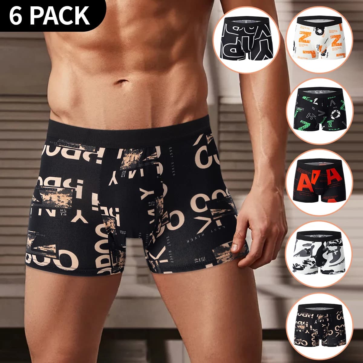 4/5/6/10 Piece Pack Men's Fashion Printed Pants with Various Combinations Plus Size Sports Comfortable Adolescent Boxer Pants