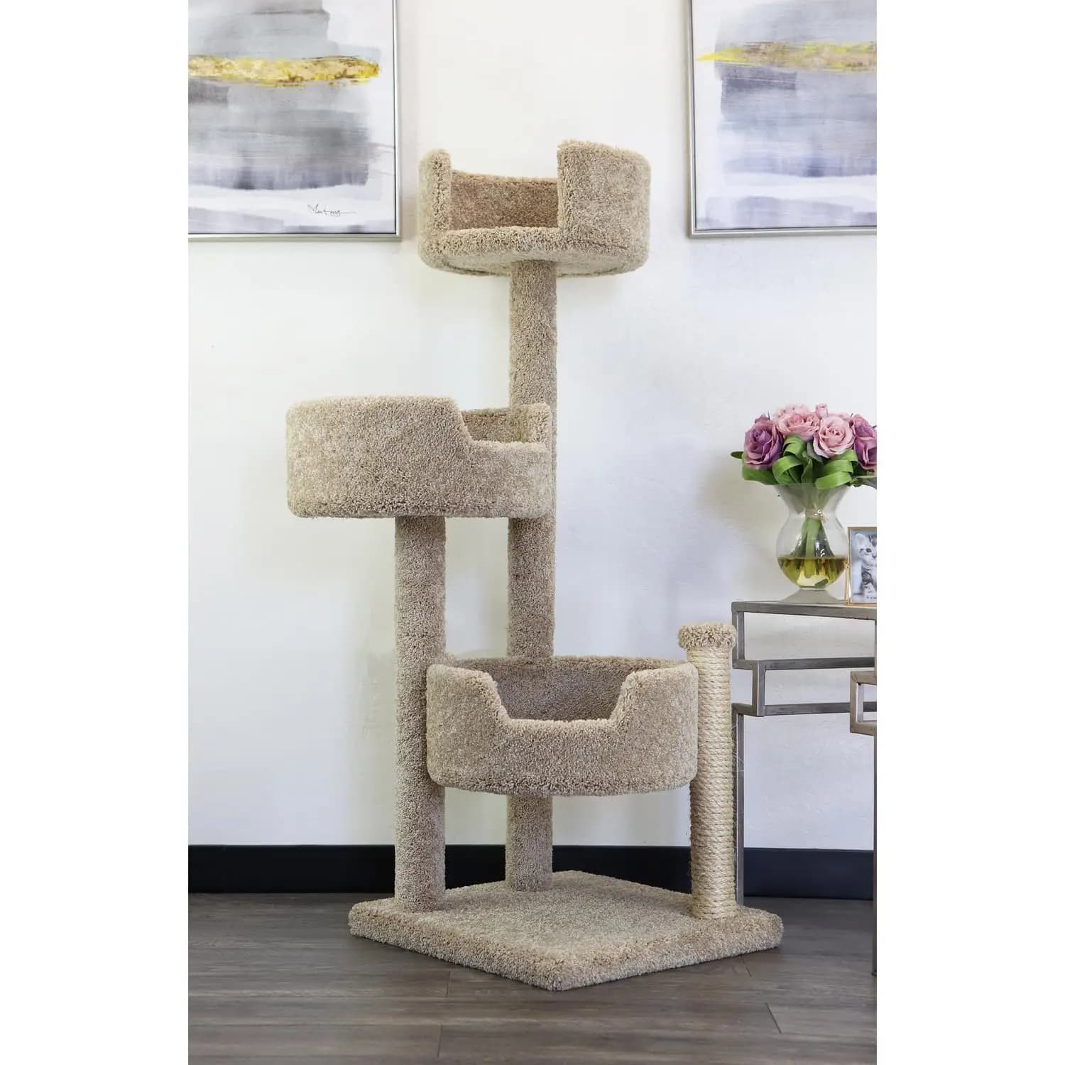 Solid Wood & Carpet Cat Tree for Large Cats 25x25x50 Inch Sturdy Durable Beige, Customized