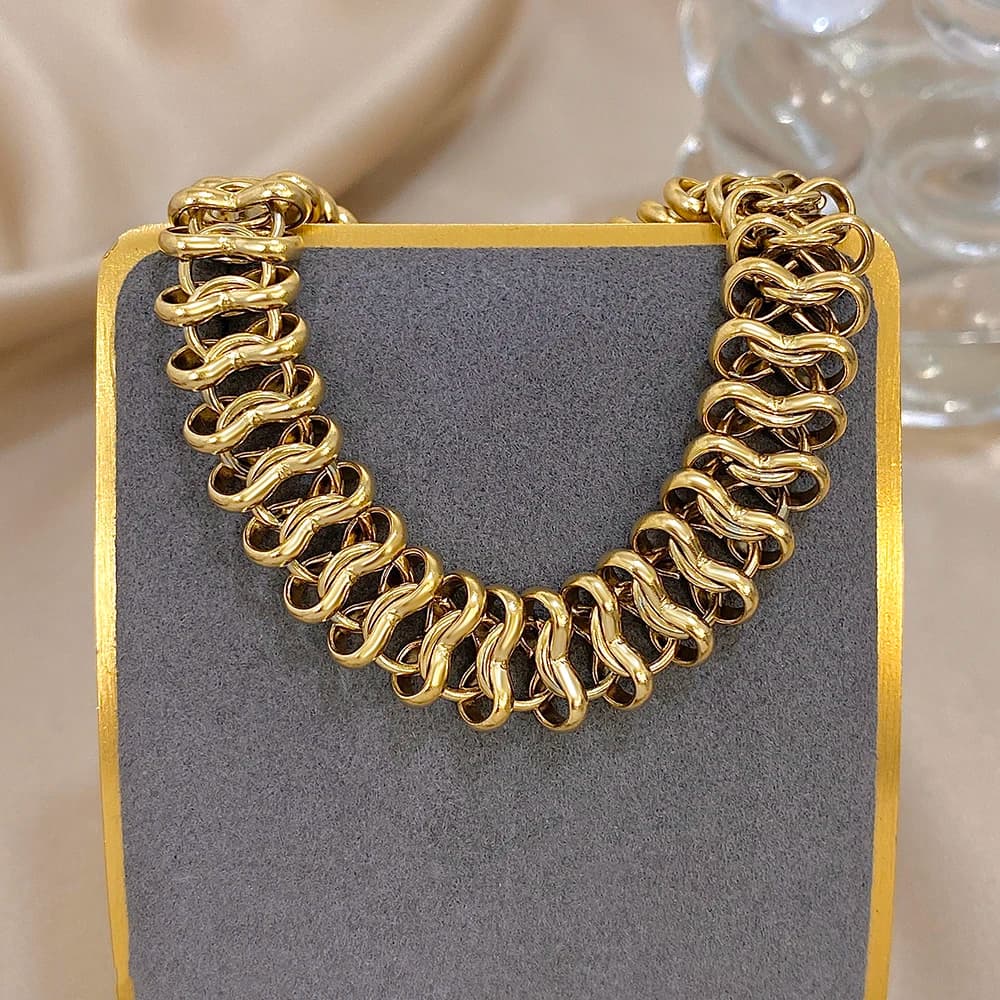 Vintage Chunky Chic Geometric Shaped Multilayer Stainless Steel Unique Bracelet Statement Golden Thick Chain Fashion Jewlery