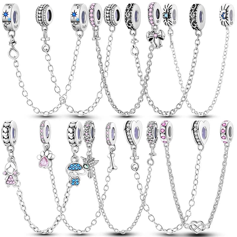 925 Sterling Silver Heart Shaped Fantasy Cat Claw Safety Chains With Cross Pattern Suitable for Original Bracelets Qikaola DIY Jewelry