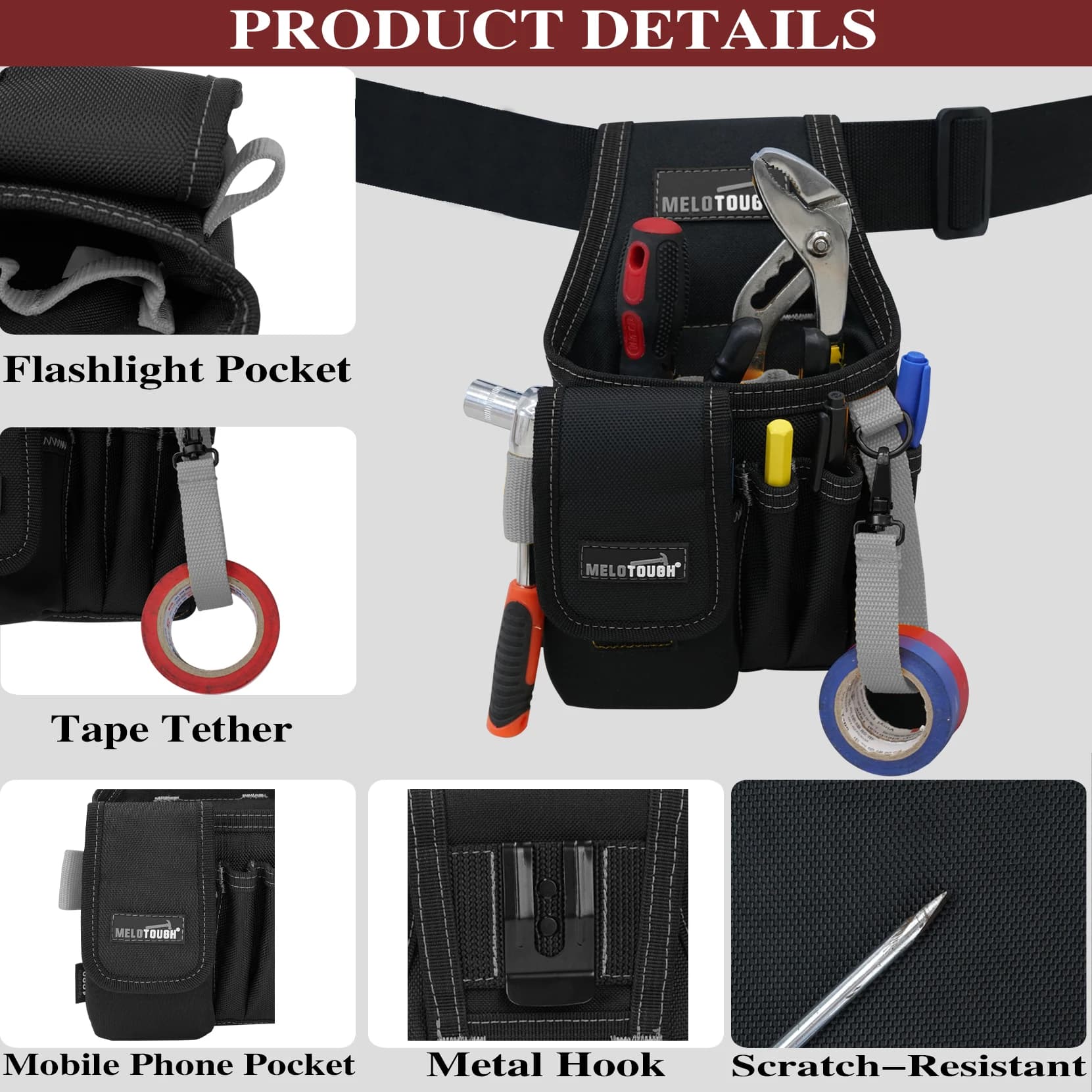 Piccola custodia per attrezzi con clip da cintura, custodia per cintura per attrezzi tascabile, custodia per attrezzi con clip per elettricista, organizer per attrezzi multitasche