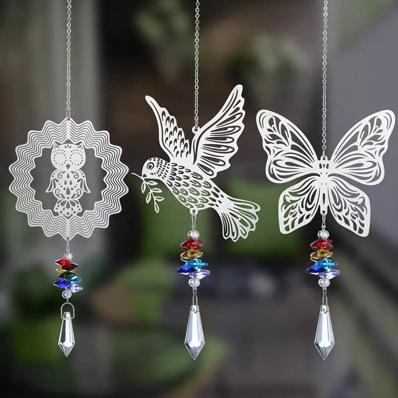 Animals Metal Wind Chimes Stained Glass Sun Catcher Crystal Rainbow Maker Home Decorations Car Hangings Window Decor Girls Gift