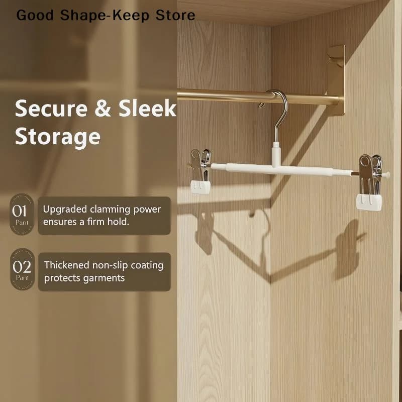 12Pcs Adjustable Metal Hangers With Clips, Keep Clothes Tidy & Organized Non-Slip Space-Saving For Pants/Skirts & All Garments