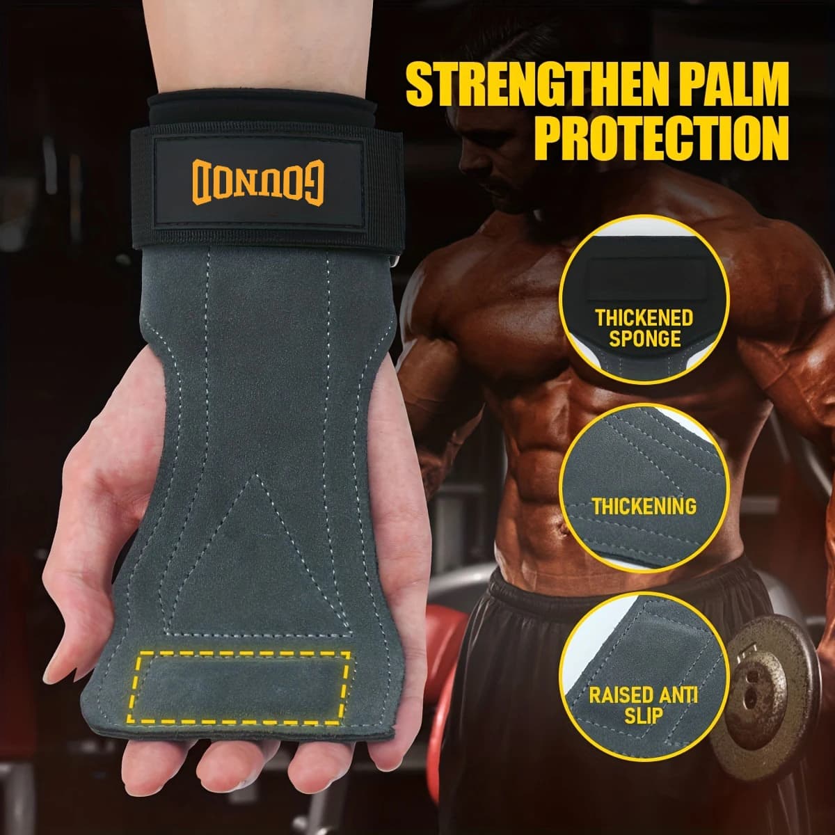 Protezione del palmo in pelle bovina resistente all'usura attrezzatura per la protezione del polso antiscivolo Fitness sollevamento pesi cintura Booster Deadlift Pull-up