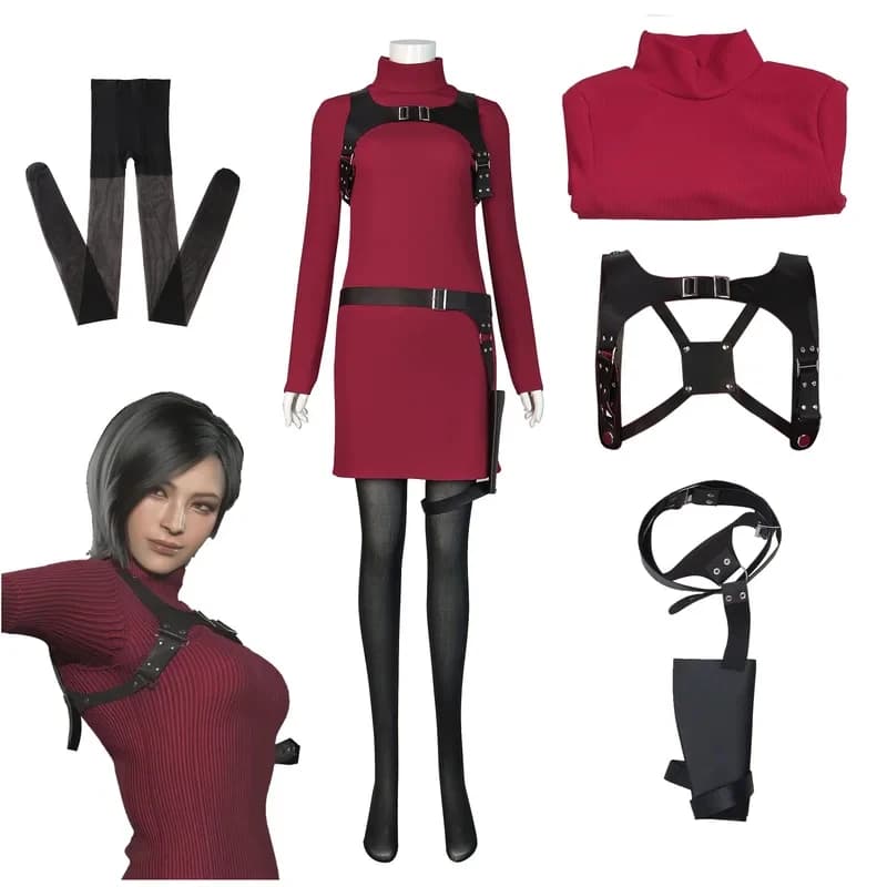 Costume Cosplay Ada Wong di Resident Evil 4, Vestito con Cintura, Abbigliamento per Halloween e Carnevale, Travestimento per Adulti