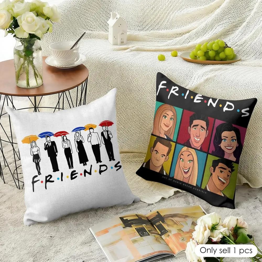 Fodera per cuscino TV Show F-Friends in lino naturale, tessuto organico, stampa fronte-retro, decorazione per divano, casa, regalo, federa