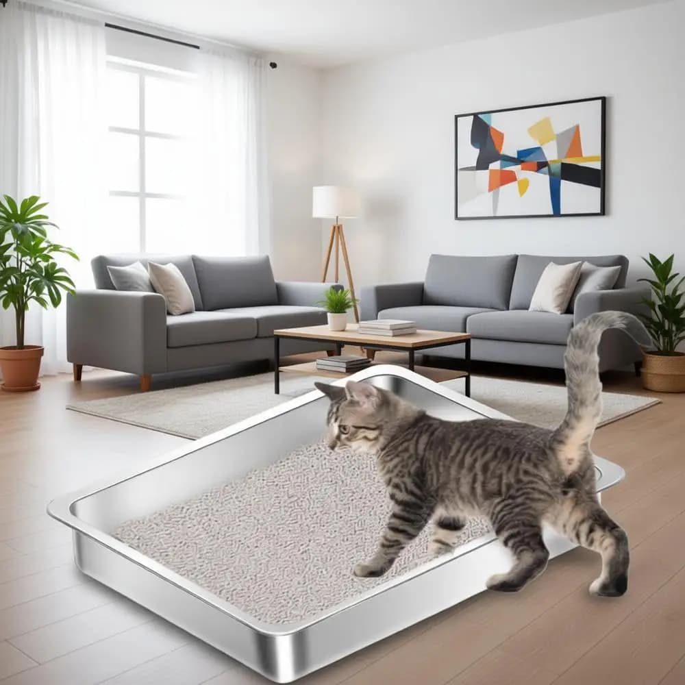 Lettiere per Gatti in Acciaio Inox a Basso Profilo, Vaschetta Poco Profonda, Facile Accesso, Facile da Pulire - 45 cm L x 1