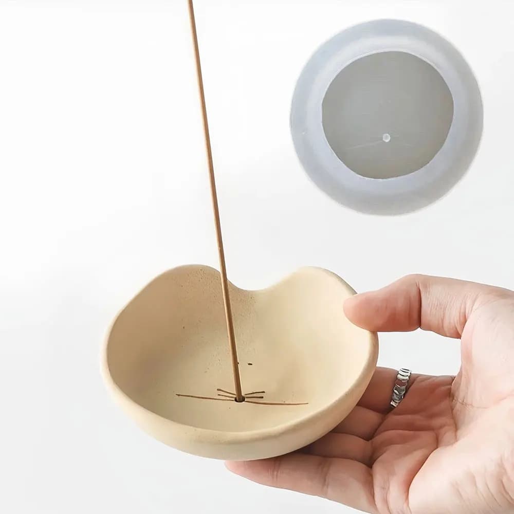Simpatico gattino meditazione bruciatore di incenso stampo in silicone faccia di gatto bastoncini di incenso stampo base fai da te gesso bruciatore di incenso vassoio stampo in cemento