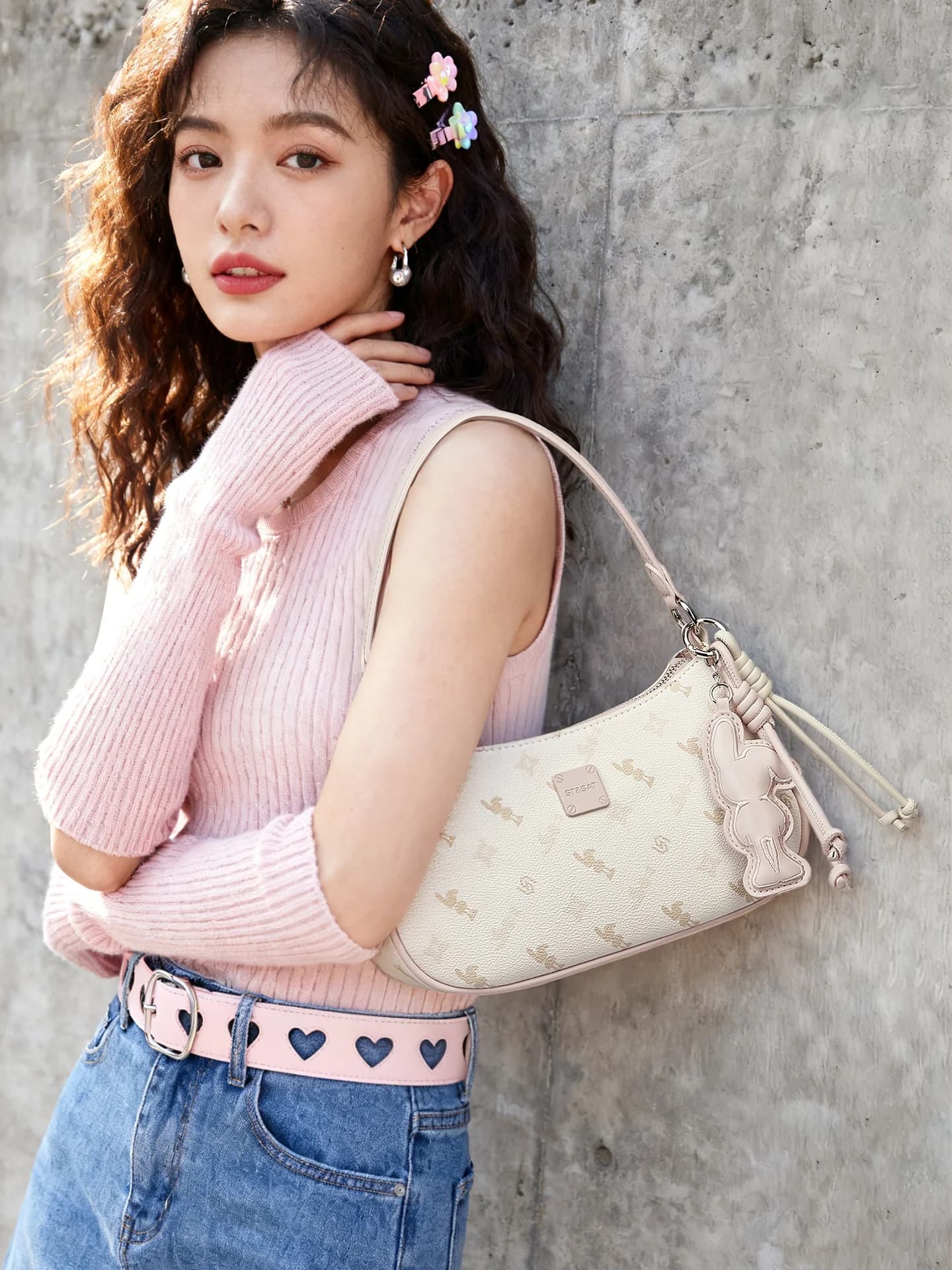 Saturday's Floral Print Underarm Bag Faionable Commuter Handbag oulder Bag Small Size Medium Hardn Zipper Closure