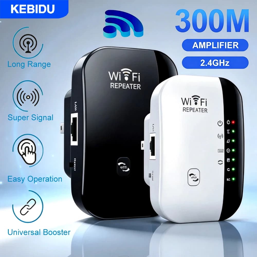 KEBIDU Ripetitore Wi-Fi 300Mbps, Amplificatore di Segnale Remoto 802.11N, Amplificatore di Rete per Casa/Ufficio, Ripetitore Wireless