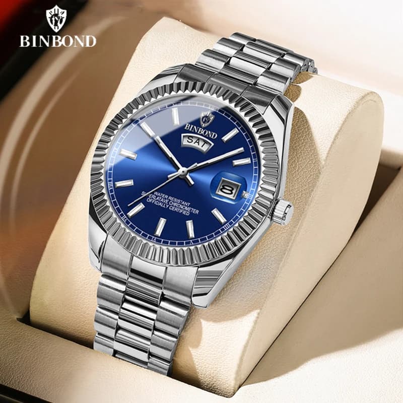 BINBOND B7012 Men's Watch Sports Quartz Fashion Business 30M Waterproof Bright Calendar Classic Watch Creative Wrist Watch