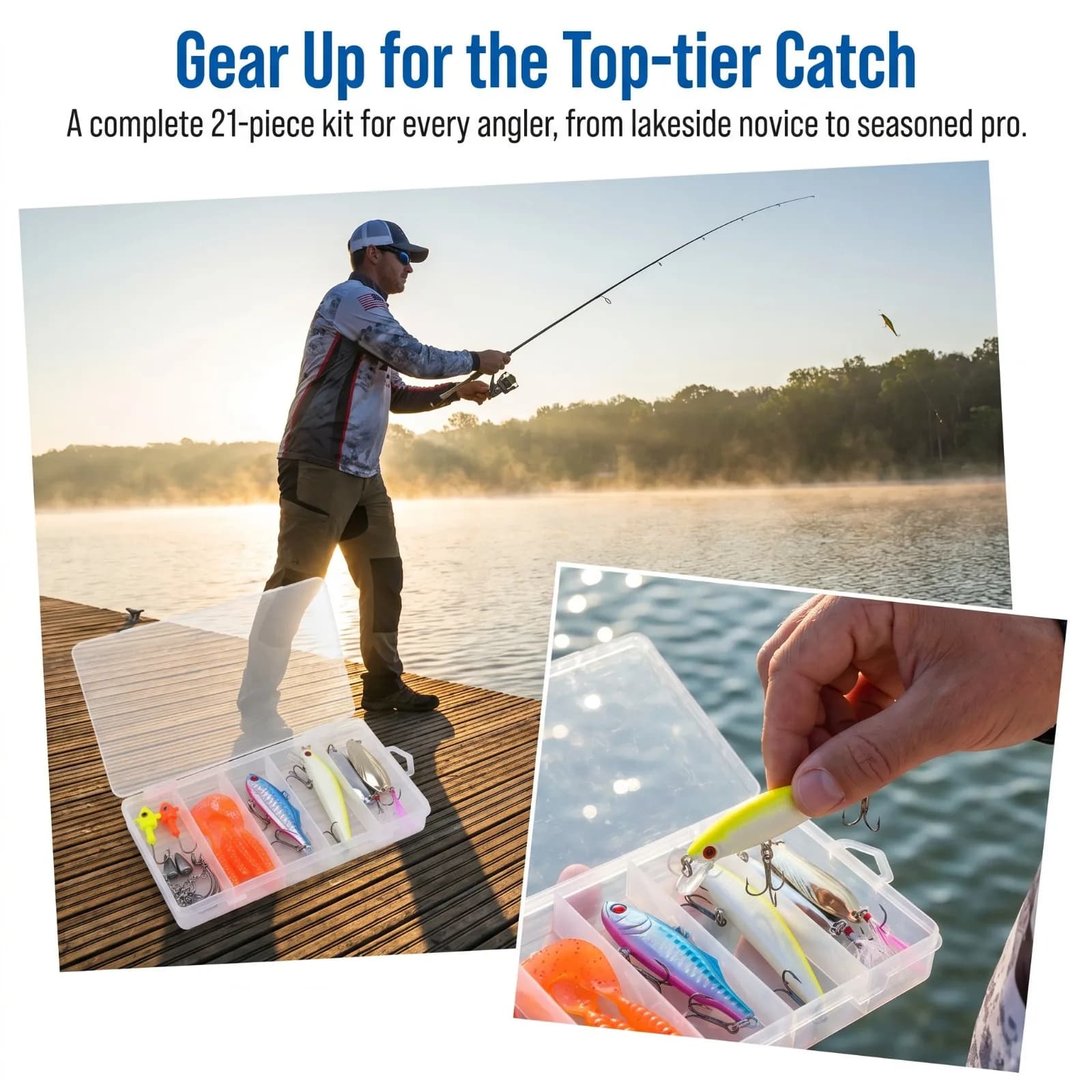 Kit di Esche da Pesca con Minnow, VIB, Spoon, Esche Morbide, Ganci, Girelle per Bass, Trota, Luccio, Acqua Dolce e Salata, Scatola per Attrezzatura