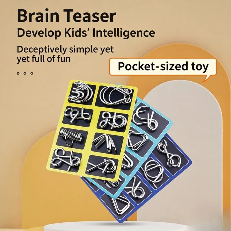 8 Pieces Metal Puzzle Set Classic Brain Teaser Interlocking Unlock Game Stress Relief Educational Toy for Adults Kids Party Gift