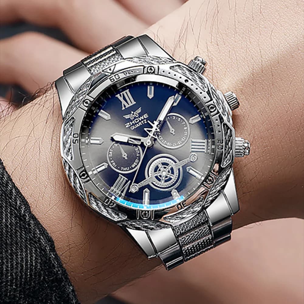 1pc-Men Business Watches Men's Quartz watches set with fashionable stainless steel strap