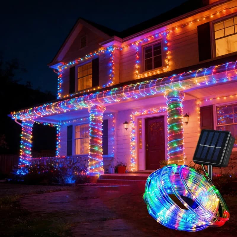 Luci Solari a Corda 50/100/200 LED, Luci Fatate a Energia Solare con 8 Modalità di Illuminazione per Feste, Giardino, Cortile, Casa, Decorazioni per Alberi Natalizi
