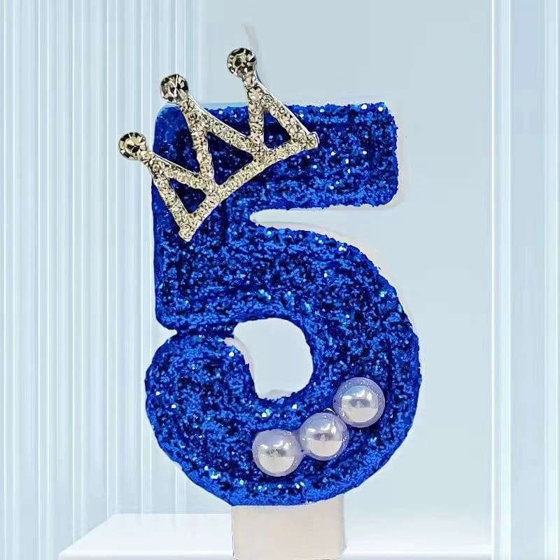 Digital Candles for Birthday 0-9 with Blue Crown, Accessories for Advanced Atmospheric Celebrations