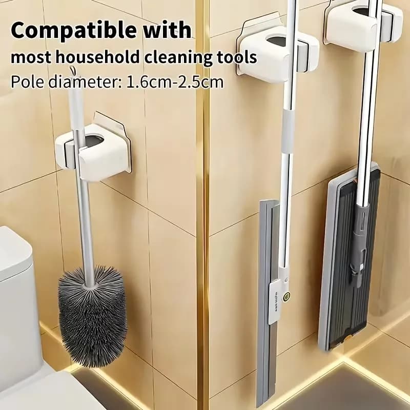 Wall-Mounted Mop And Broom Rack No-Drill Space-Saving Vertical Storage with Mop Storage Clip And Broom Hook Modern Practical Org