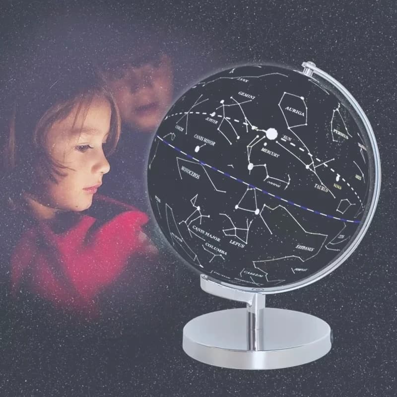 Globo terrestre del mondo della costellazione da 25 cm con illuminazione, giocattolo educativo per la geografia con supporto, materiale scolastico regalo per l'home office