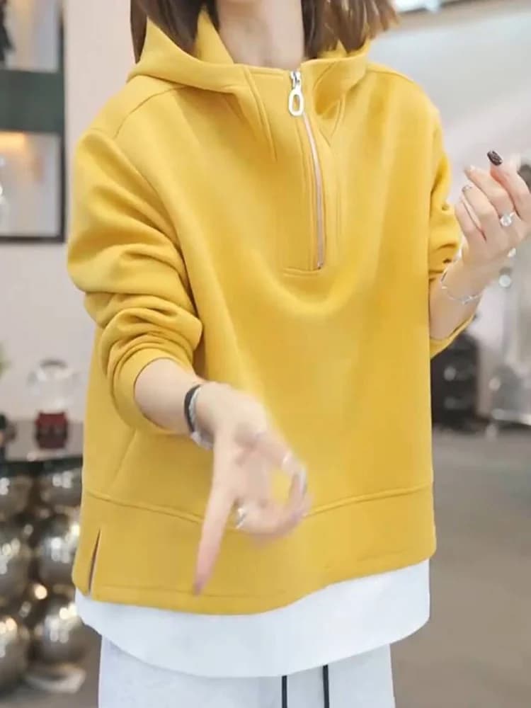 Elegant Casual Zipper Hoodie Long Sleeve Women's Loose Fit Korean Style Spring Autumn New Arrival Fashionable Versatile Sweat...
