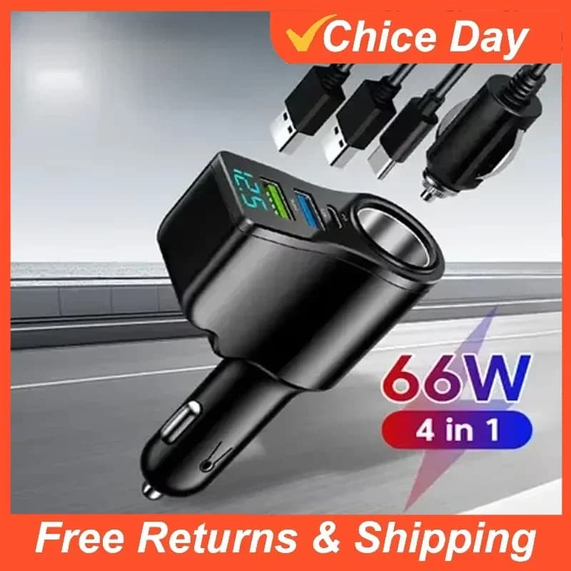 Power Adapter for multifunctional car cigarette lighters from 66 W to 4 ports 3.1A Quick charger for USB Dual Car PD for Iphone Huawei Ipad